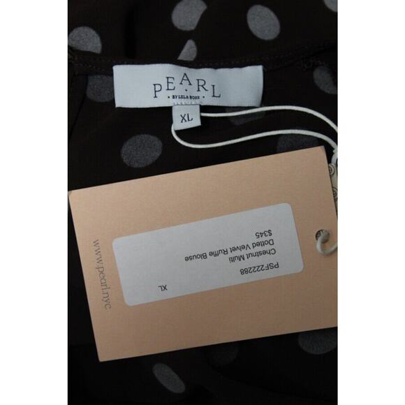 PEARL by LELA ROSE Sz XL Chestnut Brown Polka Dot Ruffle Blouse Top NWT - Picture 2 of 8